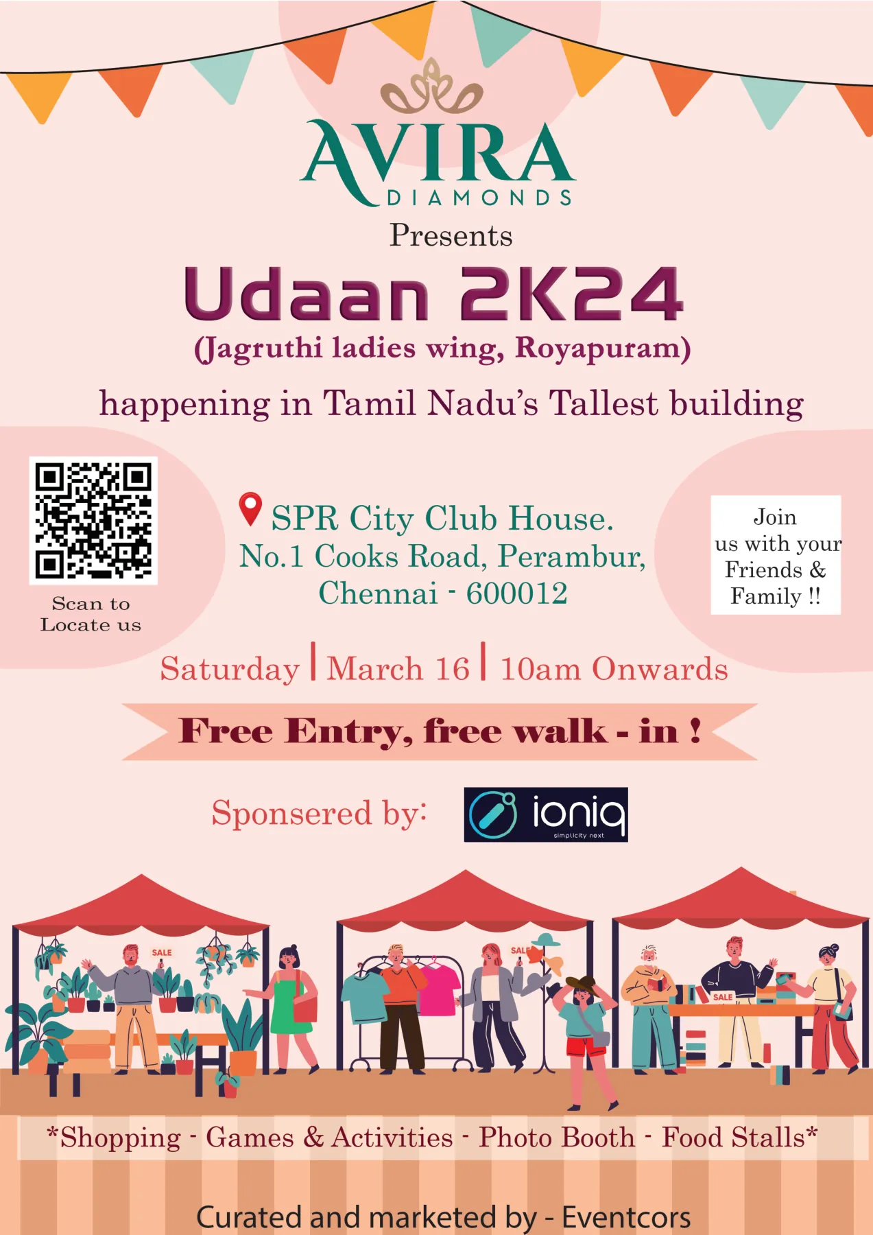 Avira Udaan exhibition invitation with illustrated market stalls