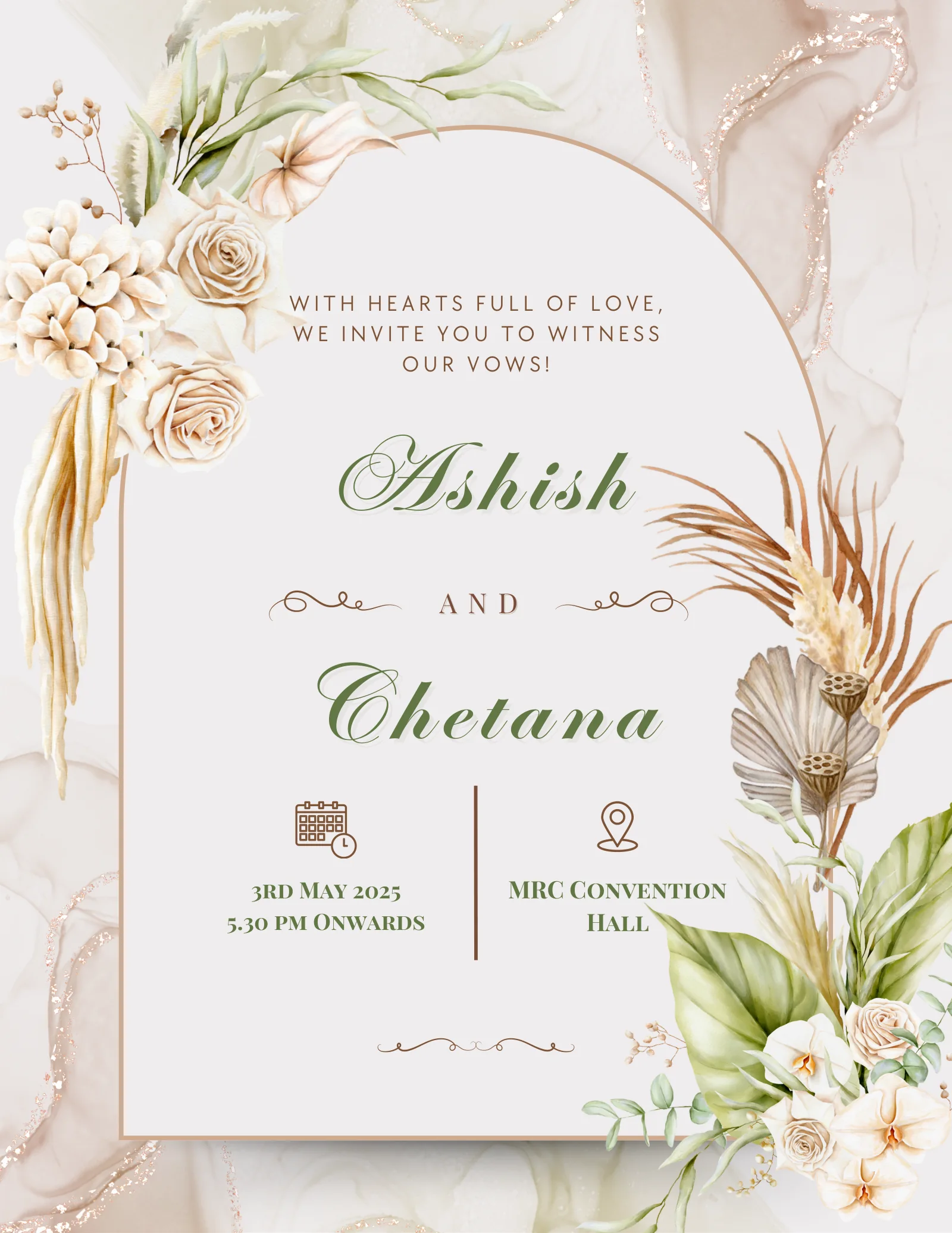 Floral wedding invitation cover for Aashish and Chetna