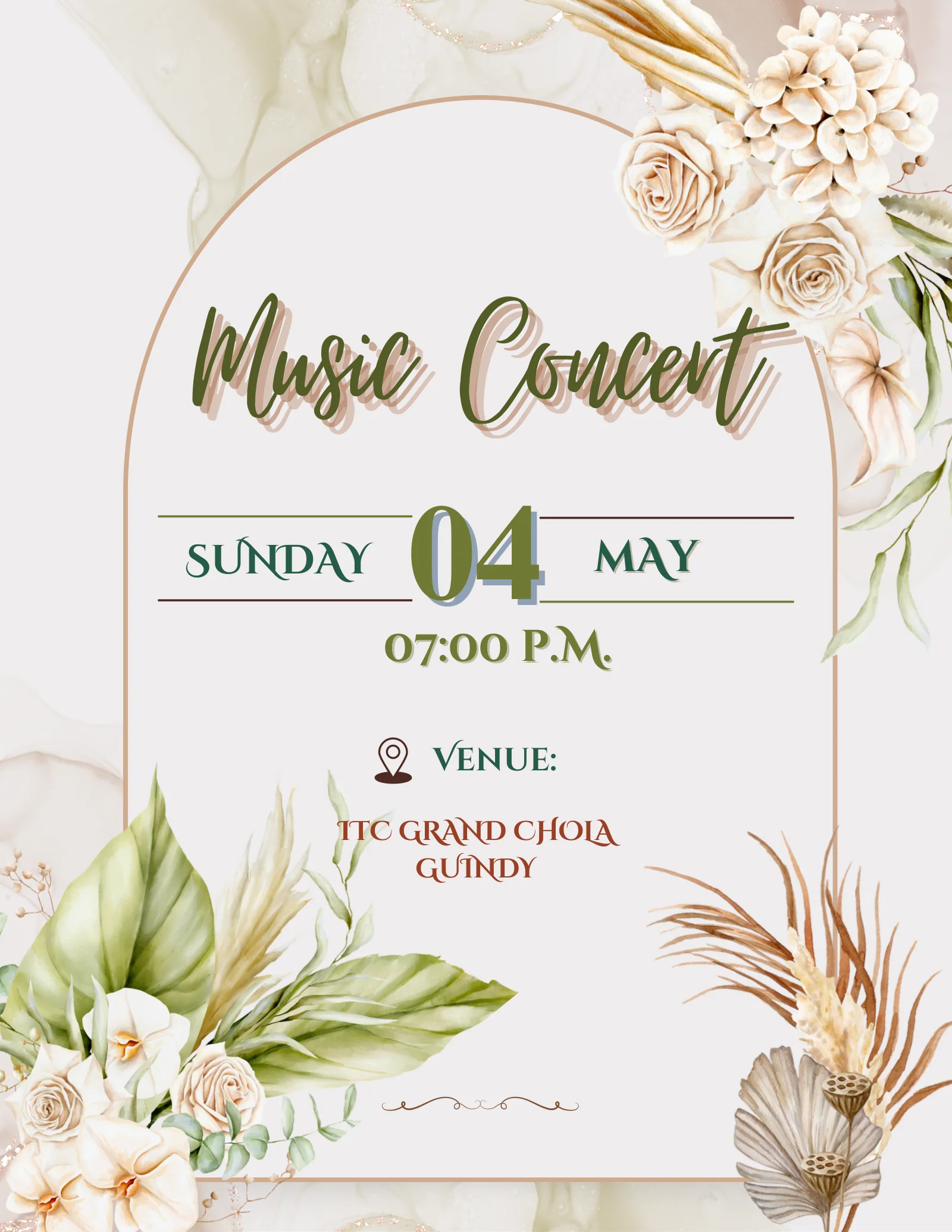 Music concert from Aashish & Chetna: soft florals, clear celebration.