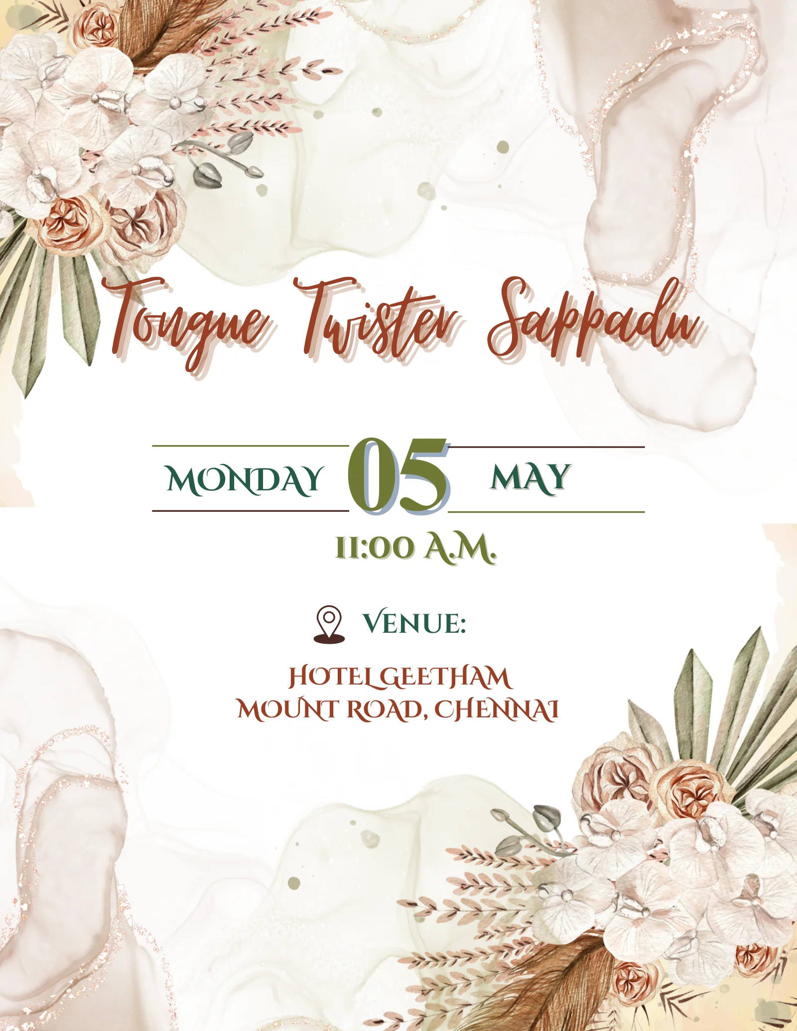 Tongue Twister Sappadu from Aashish & Chetna: soft florals, clear celebration.