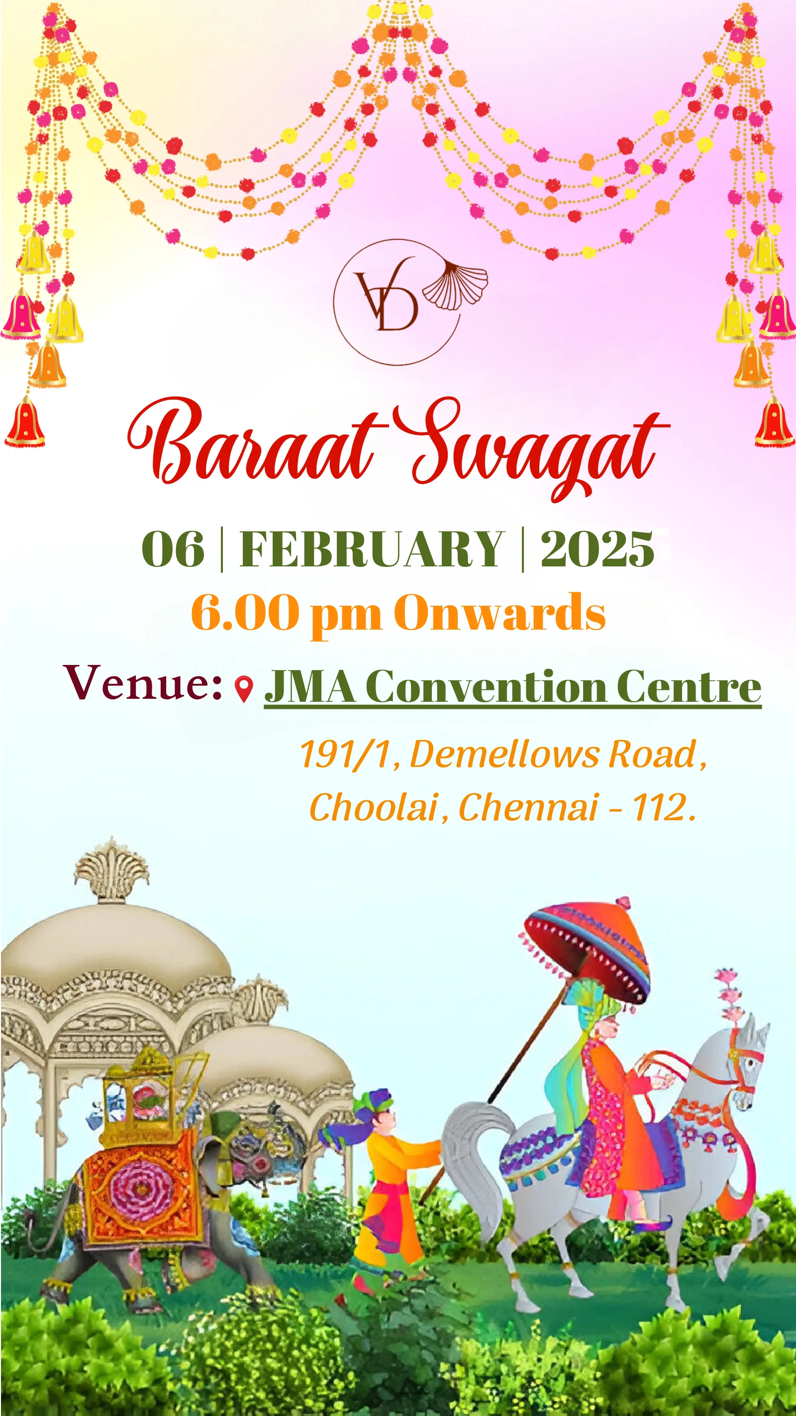 Baraat Swagat from Dikshitha & Varun: colour in every chapter.