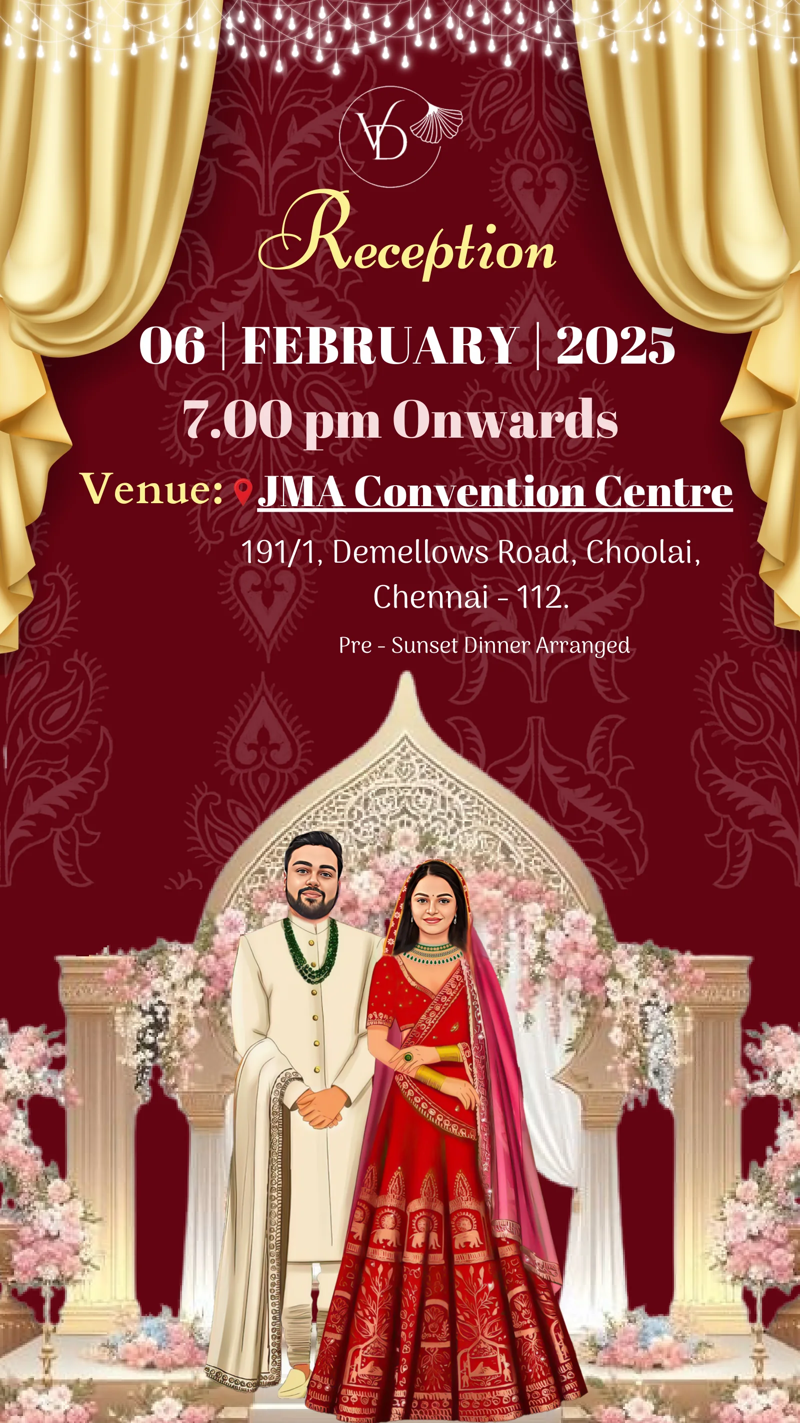 Reception from Dikshitha & Varun: colour in every chapter.