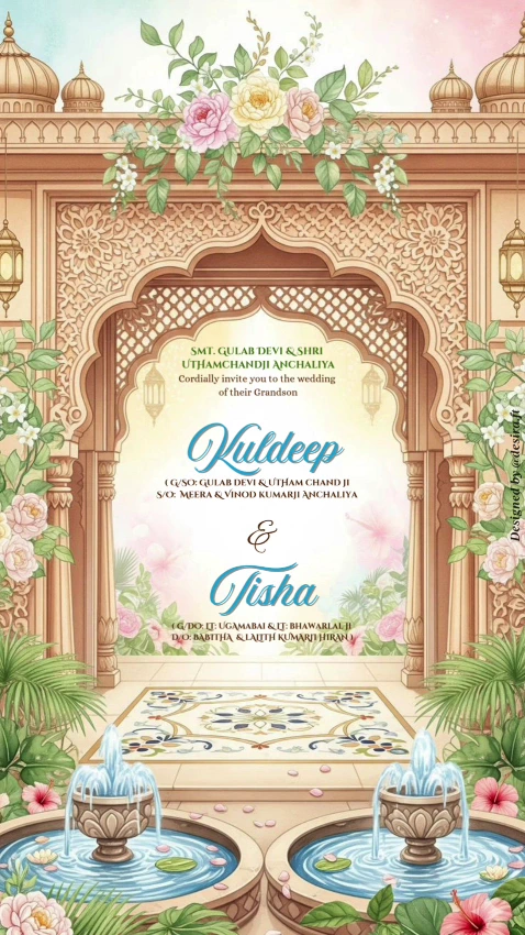 Traditional wedding invitation for Kuldeep and Tisha