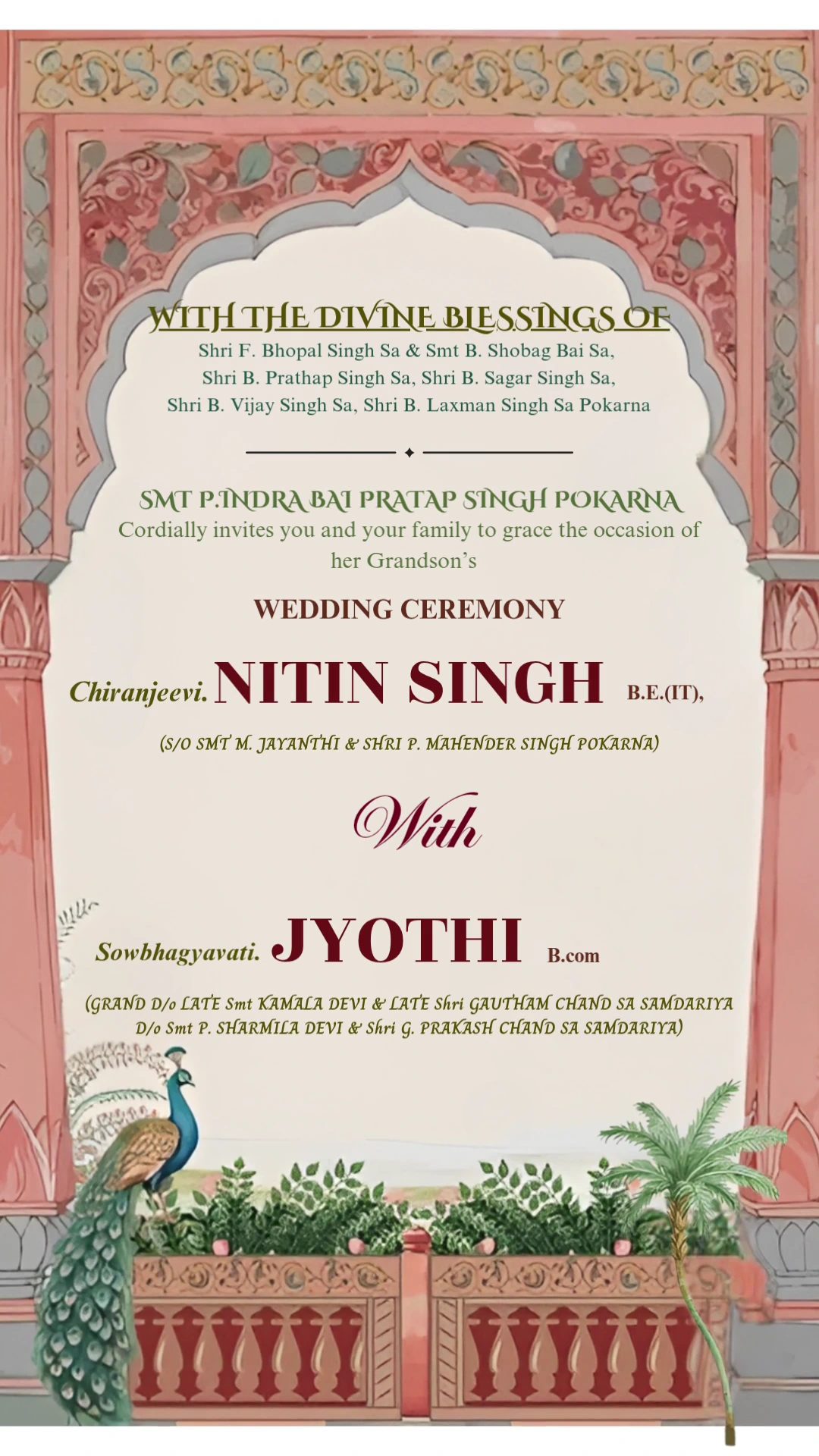 Wedding invitation for Nithin and Jyothi