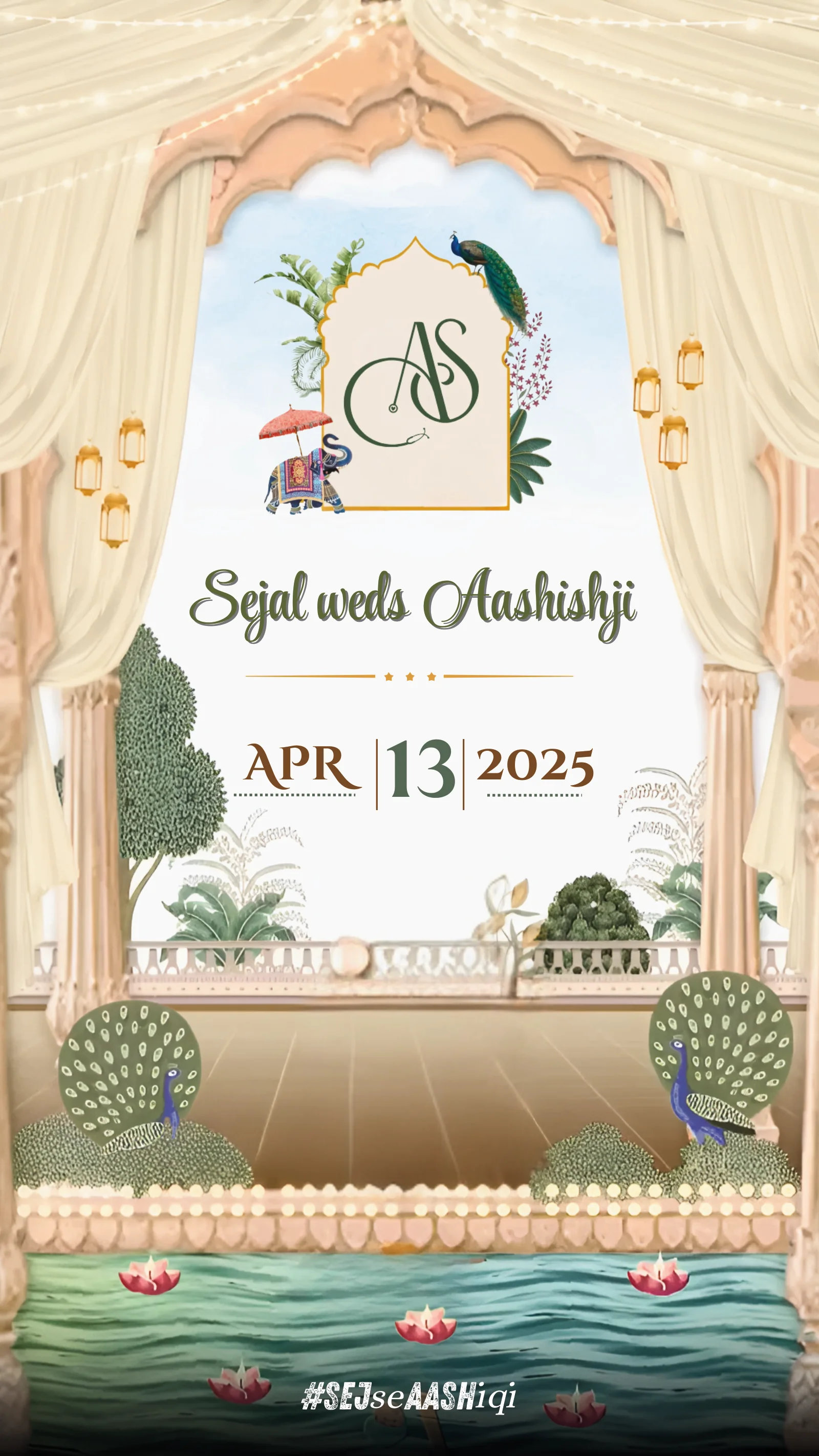 Wedding invitation cover for Sejal and Aashish