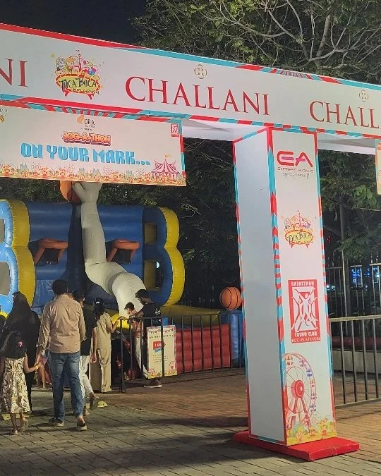 The entrance to Toca Boca kids carnival with colourful event signage and graphics by Desira